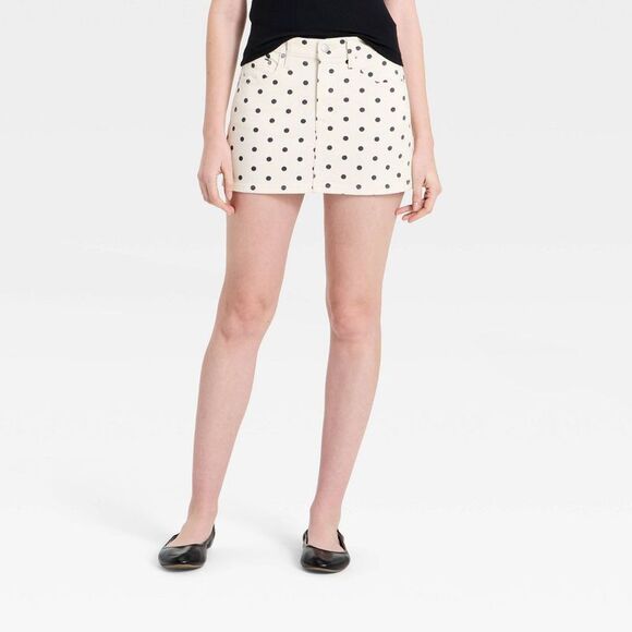Universal Thread Pants - Universal Thread - Women's Polka Dot Mini Denim Skirt - Universal Thr White
